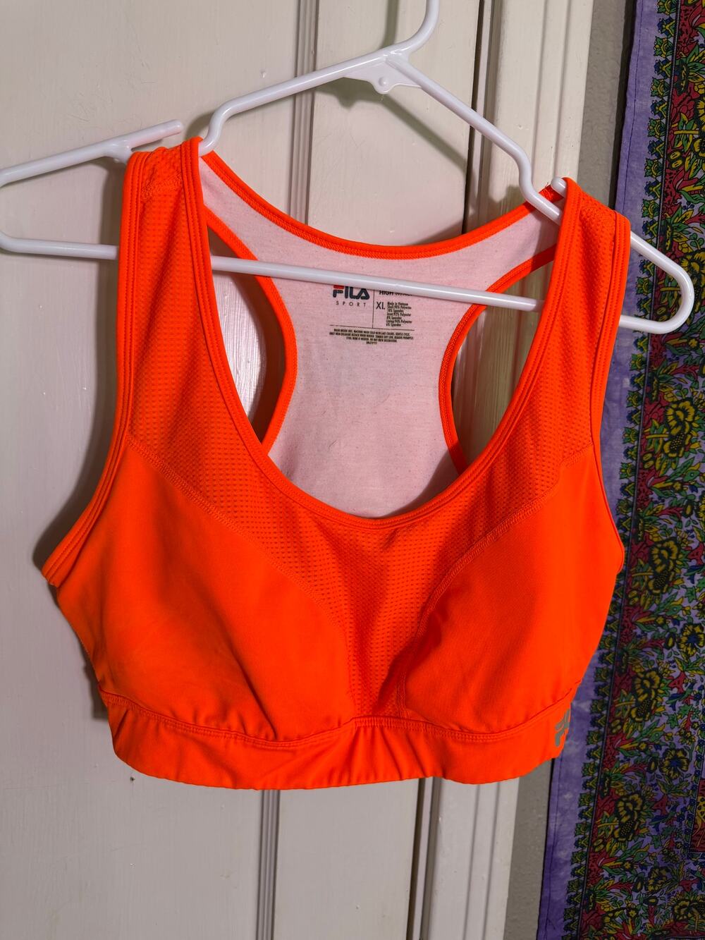 Fila Sport Womens XL High Impact Sports Bra Neon Orange Running Racerback